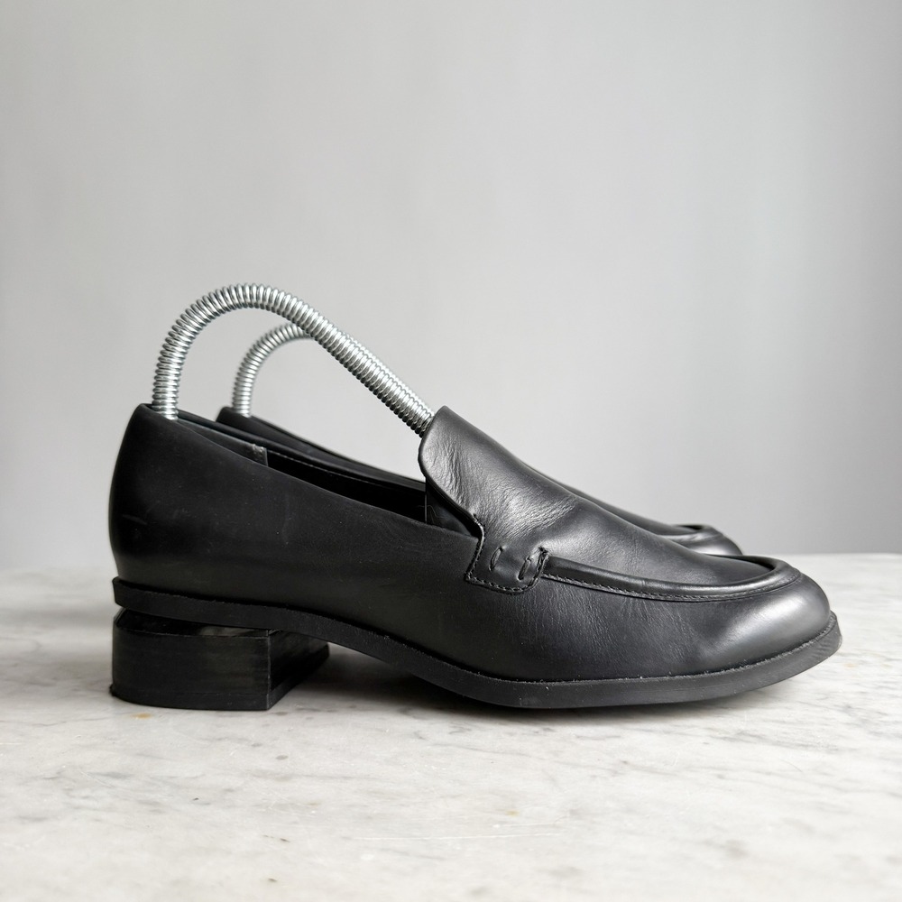 Franco Sarto 90s y2k vtg‎ black leather chunky women's loafers size 7.5